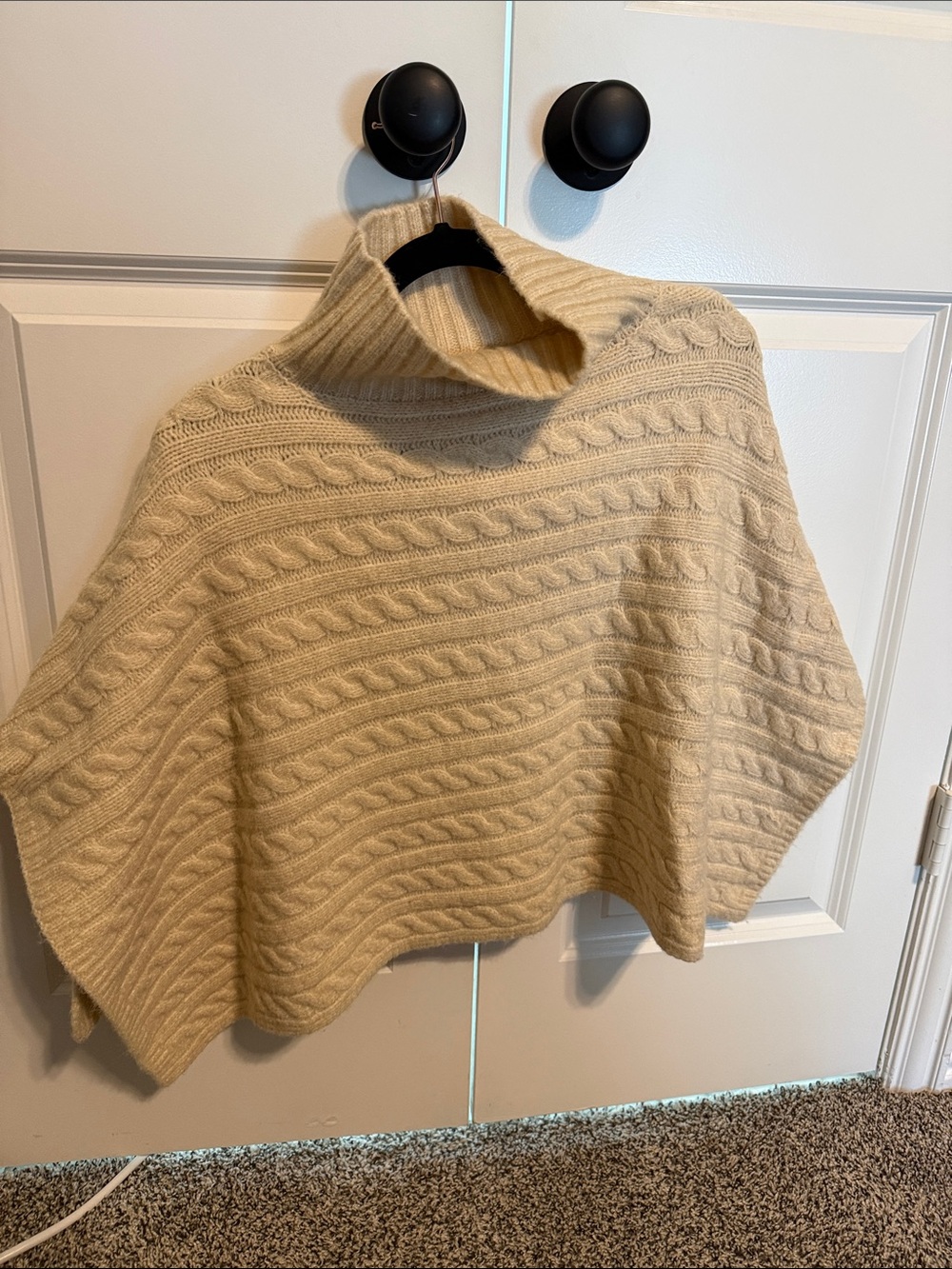 Anthropologie Cream Cable Knit Turtleneck Poncho
